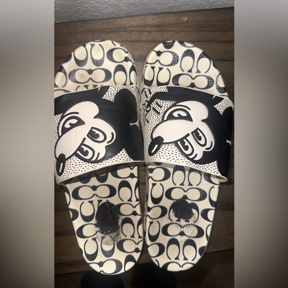 Coach x Disney Mickey Mouse Slide Sandals Women’s Size 8 Black White Monogram - Picture 3 of 4